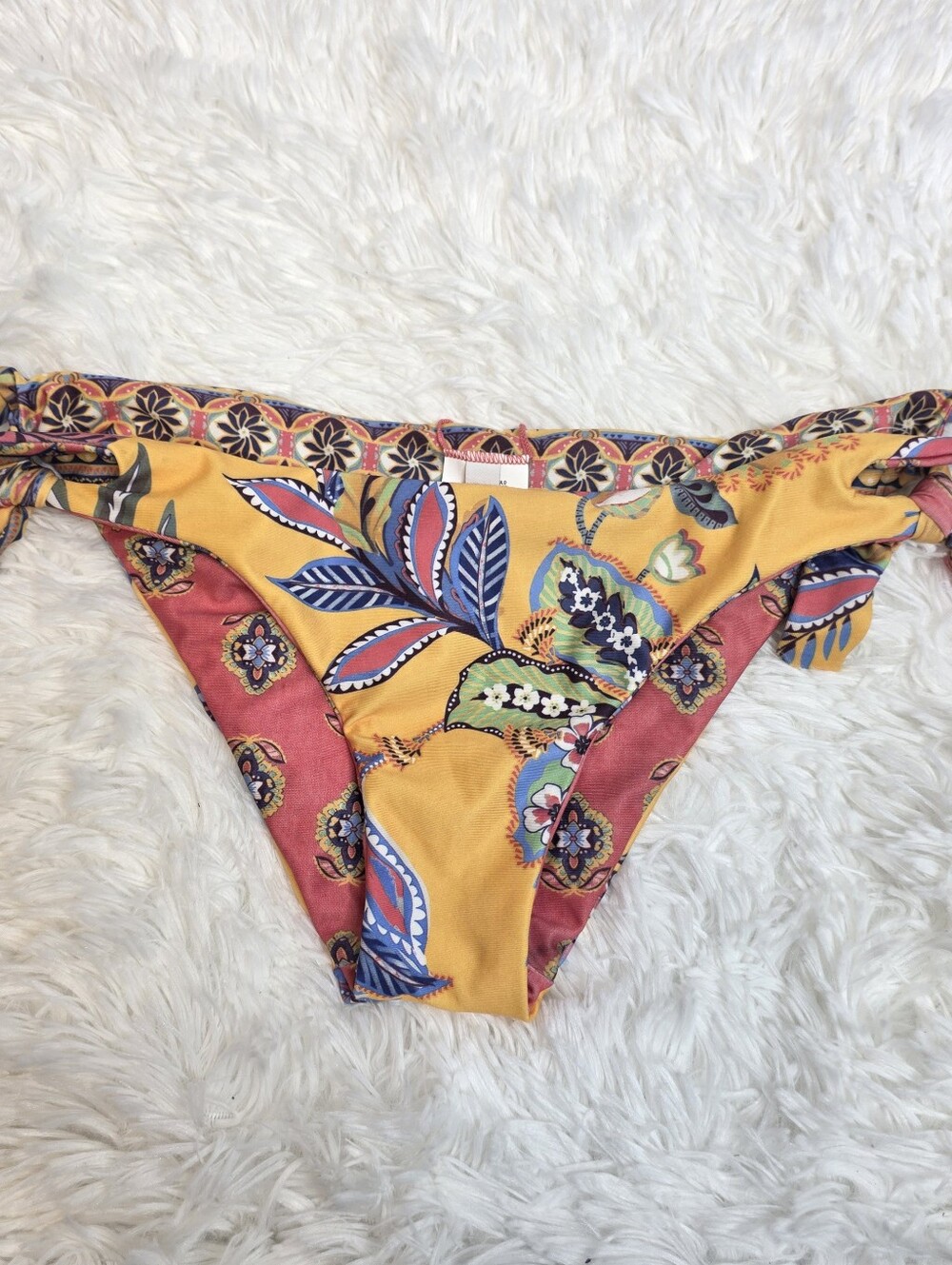 BECCA Multicolor Paisley Bikini Bottom in Yellow and Navy Sz M